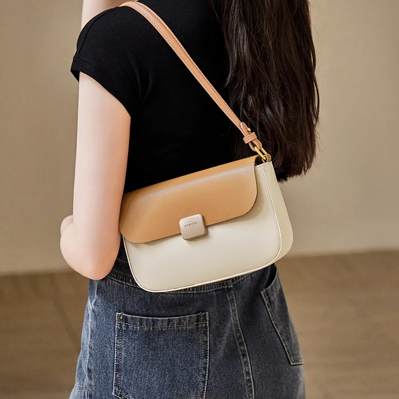 Narandu Cow Leather Small Square Bag Shoulder Bag Crossbody Bag Medium Size Women's Coffee/Midnight Black/Ecru-15