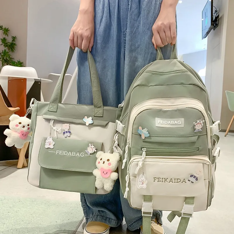 Narandu Fabric Backpack Combo Set Large Size Women's Red/Green-6