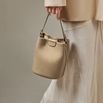 Narandu Top Grain Cow Leather Bucket Bag, Crossbody, One Shoulder Handbag Mini Women's Elephant Gray