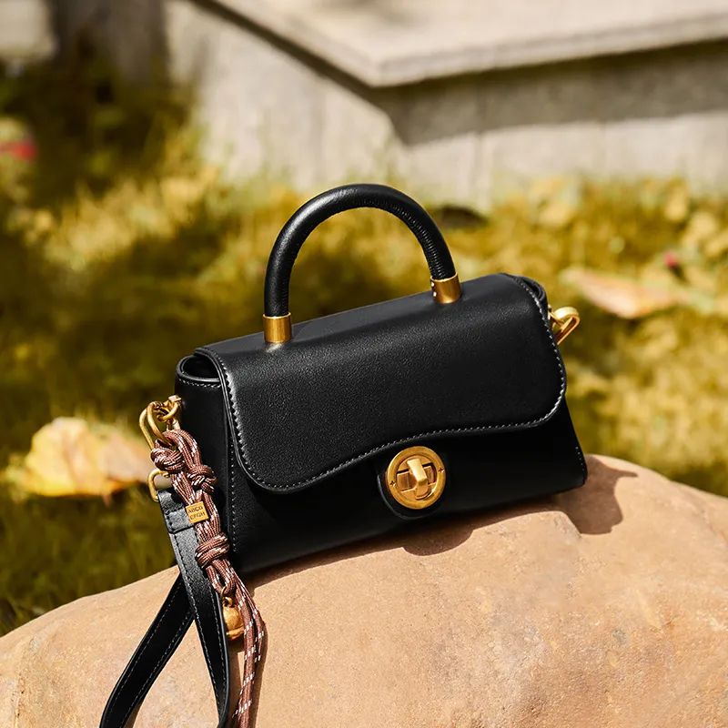 Narandu Cow Leather Shoulder Bag, Crossbody Bag, Handbag Trumpets Women's Ecru Apricot/Midnight Black-10