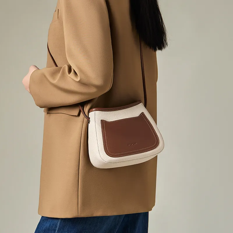 Narandu Cow Leather With Synthetic Leather Crossbody Bag, Shoulder Bag Mini Women's White & Brown/Midnight Black-2