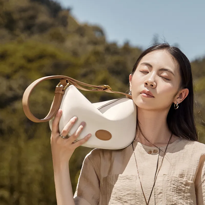 Narandu Synthetic Leather Dumpling Crescent Bag Shoulder Bag, Crossbody Bag Women's Ecru-7