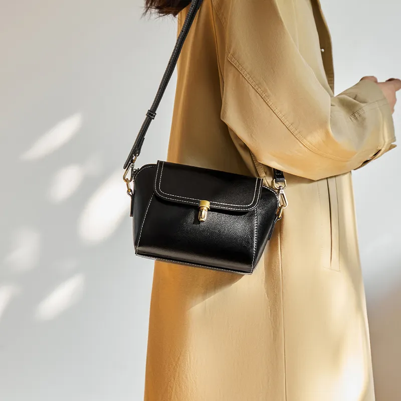 Narandu Cow Leather Patchwork Synthetic Leather Small Square Bag Crossbody Bag Shoulder Bag Mini Women's Midnight Black-3