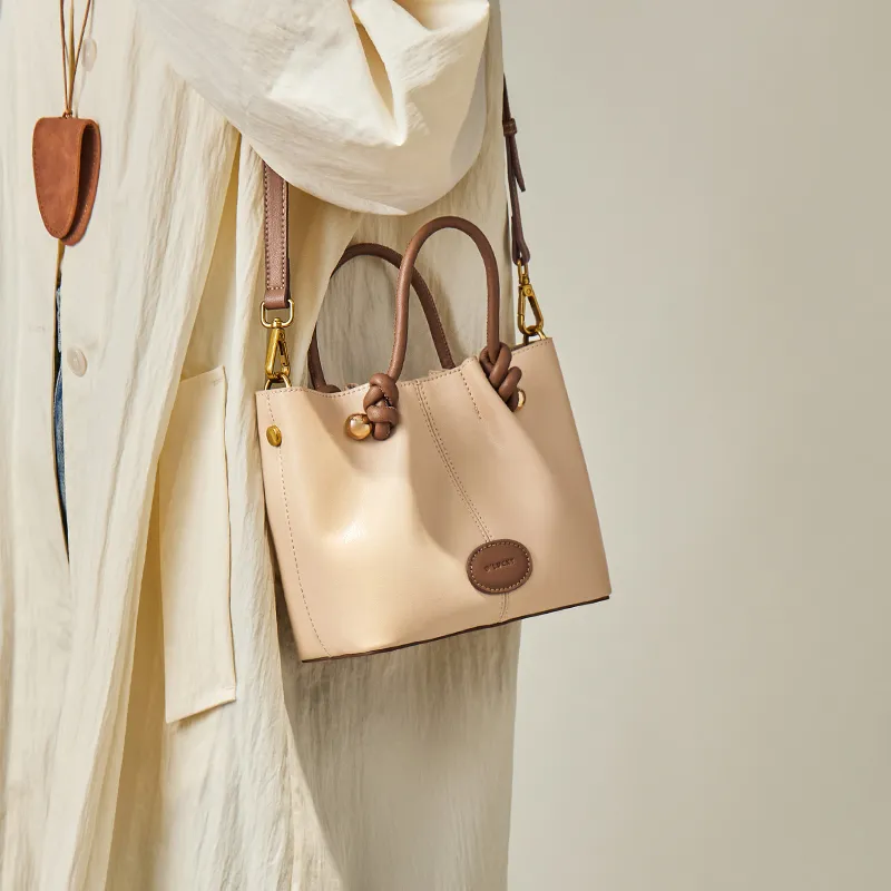 Narandu Synthetic Leather One Shoulder Handbag Women's Ecru & Brown-4