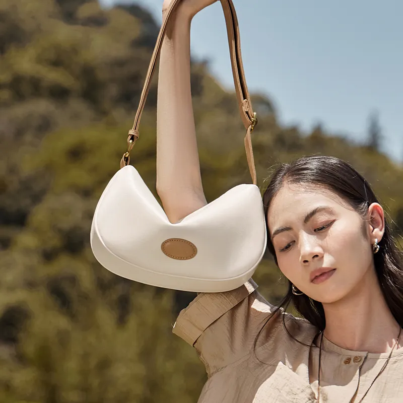 Narandu Synthetic Leather Dumpling Crescent Bag Shoulder Bag, Crossbody Bag Women's Ecru-1