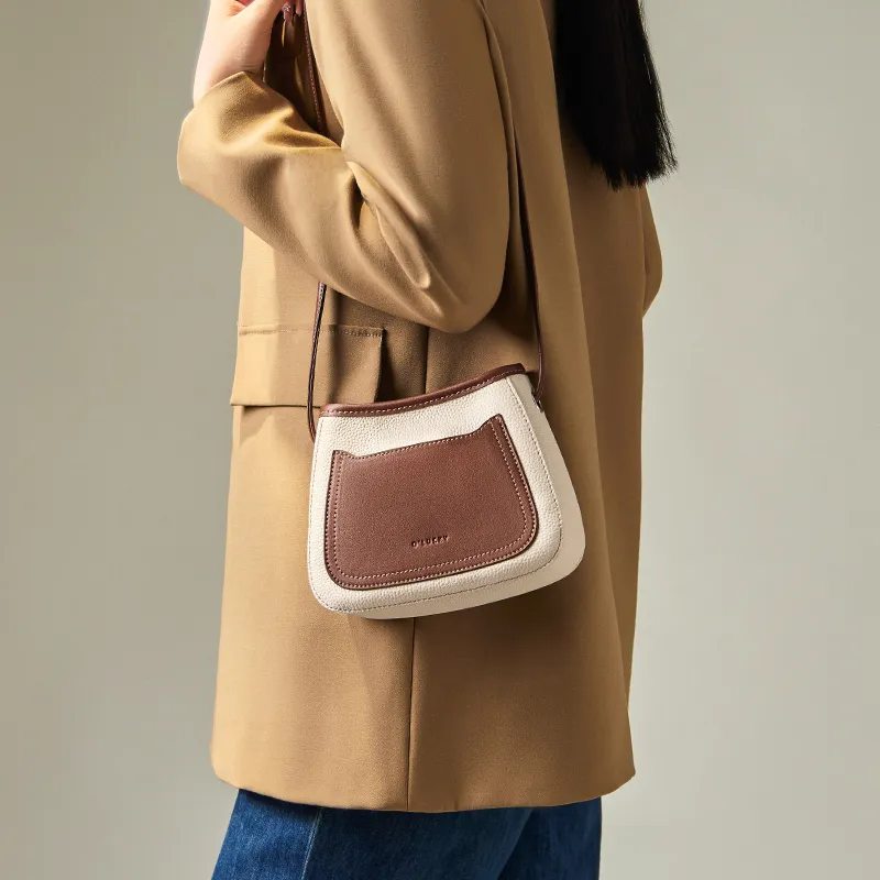 Narandu Cow Leather With Synthetic Leather Crossbody Bag, Shoulder Bag Mini Women's White & Brown/Midnight Black-4