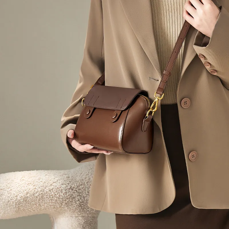 Narandu Cow Leather Patchwork Synthetic Leather Shoulder Bag Mini Women's Coffee-2
