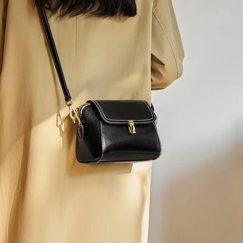 Narandu Cow Leather Patchwork Synthetic Leather Small Square Bag Crossbody Bag Shoulder Bag Mini Women's Midnight Black-2