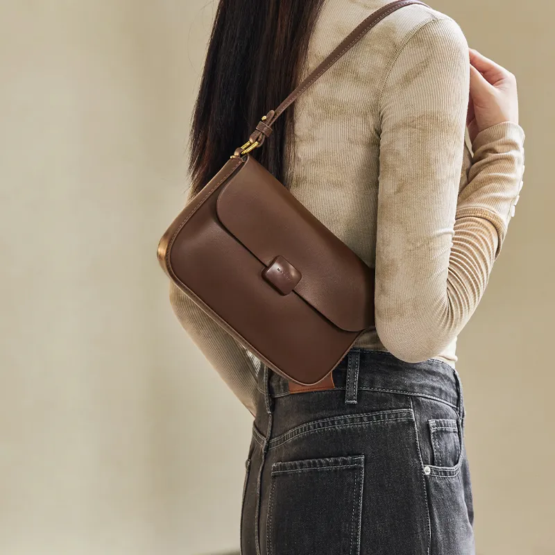 Narandu Cow Leather Synthetic Leather Small Square Bag Shoulder Bag Crossbody Bag Regular Women's Milk Tea Apricot-11
