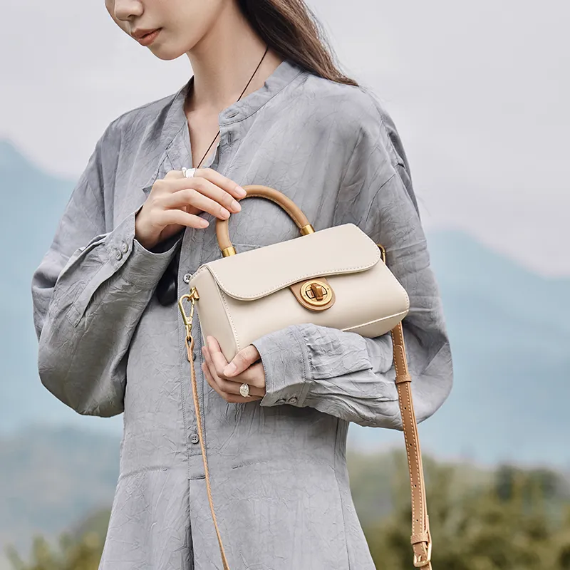 Narandu Cow Leather Shoulder Bag, Crossbody Bag, Handbag Trumpets Women's Ecru Apricot/Midnight Black-1