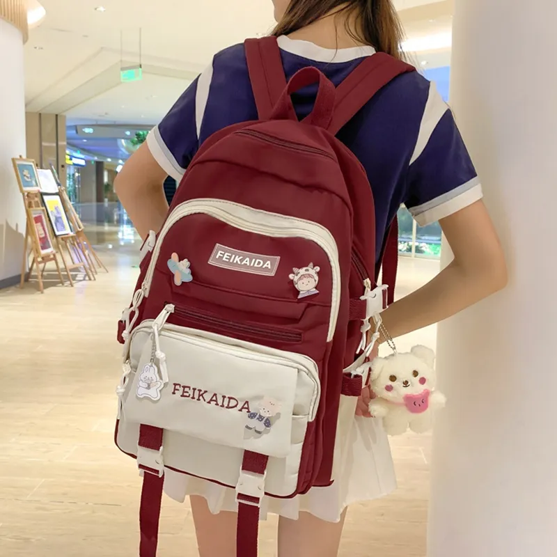Narandu Fabric Backpack Combo Set Large Size Women's Red/Green-2