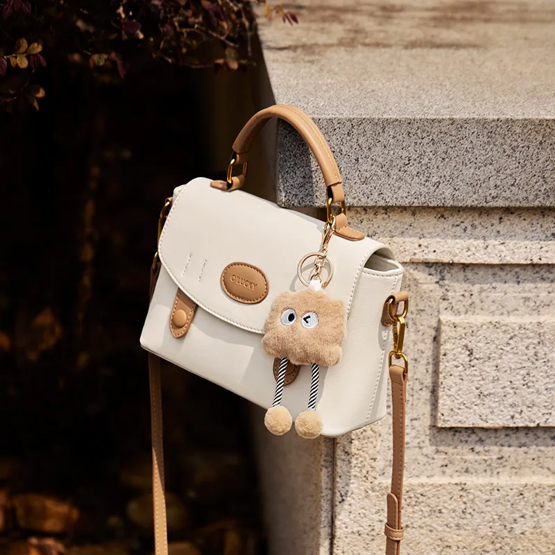 Narandu Cow Leather With Synthetic Leather Handbag Regular Women's White & Apricot-5