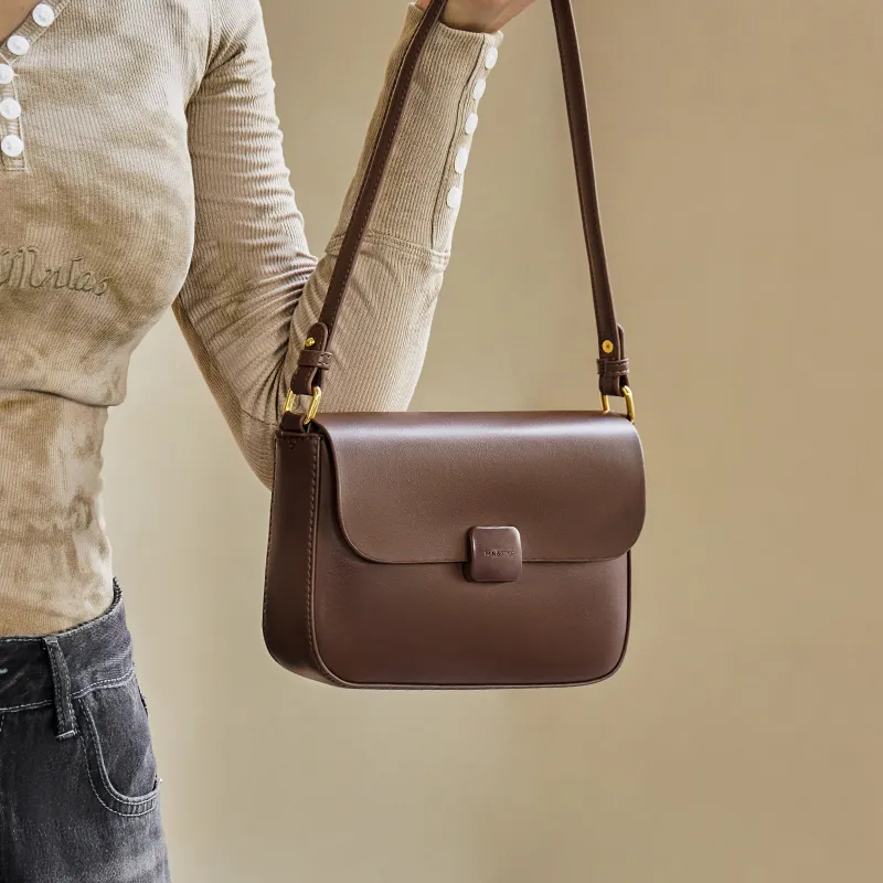 Narandu Cow Leather Synthetic Leather Small Square Bag Shoulder Bag Crossbody Bag Regular Women's Milk Tea Apricot-12