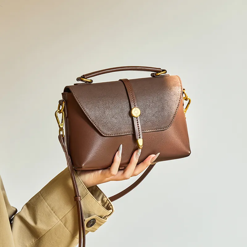 Narandu Cow Leather Patchwork Synthetic Leather Handbag Small Size Women's Coffee-1