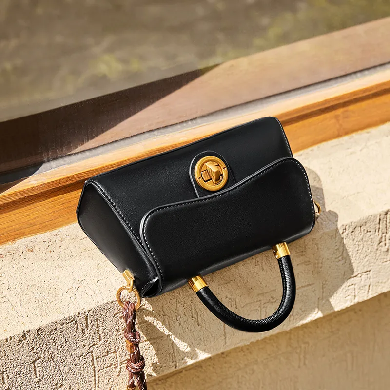 Narandu Cow Leather Shoulder Bag, Crossbody Bag, Handbag Trumpets Women's Ecru Apricot/Midnight Black-12