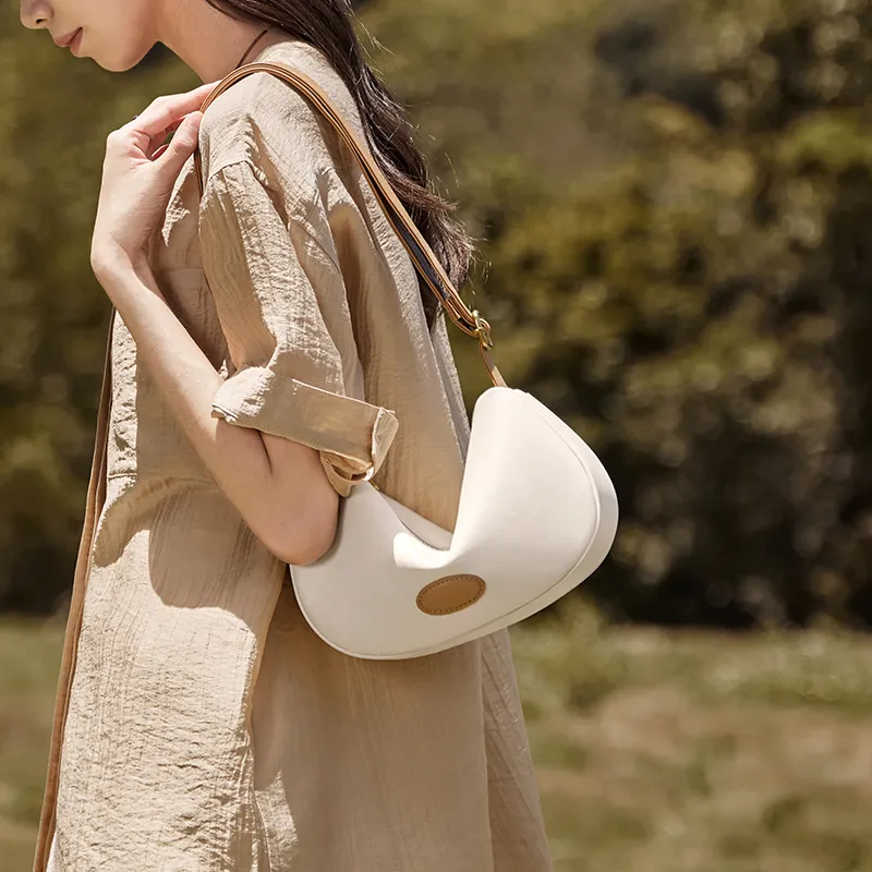 Narandu Synthetic Leather Dumpling Crescent Bag Shoulder Bag, Crossbody Bag Women's Ecru-2