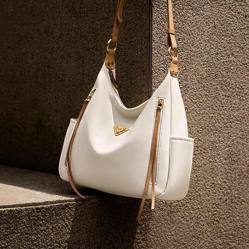 Narandu Cow Leather Shoulder Bag Tubas Women's Ecru & Apricot Color-4
