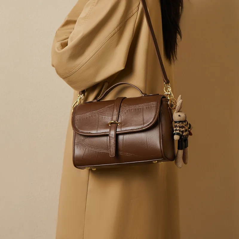 Narandu Cow Leather Handbag Messenger Bag Shoulder Bag Crossbody Bag Large Size Women's Brown/Sea Salt White & Coffee-1