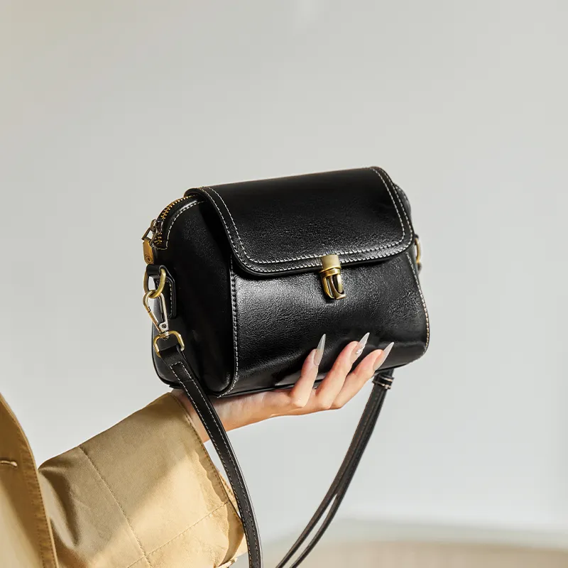 Narandu Cow Leather Patchwork Synthetic Leather Small Square Bag Crossbody Bag Shoulder Bag Mini Women's Midnight Black-1