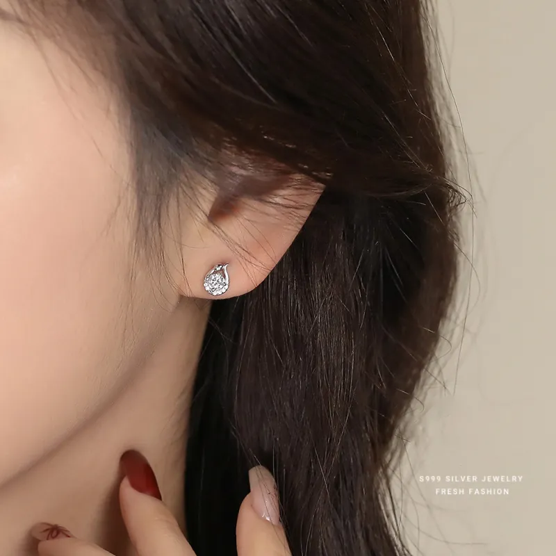 U state 999 Sterling Silver With Zircon Stud Earrings Women's-4