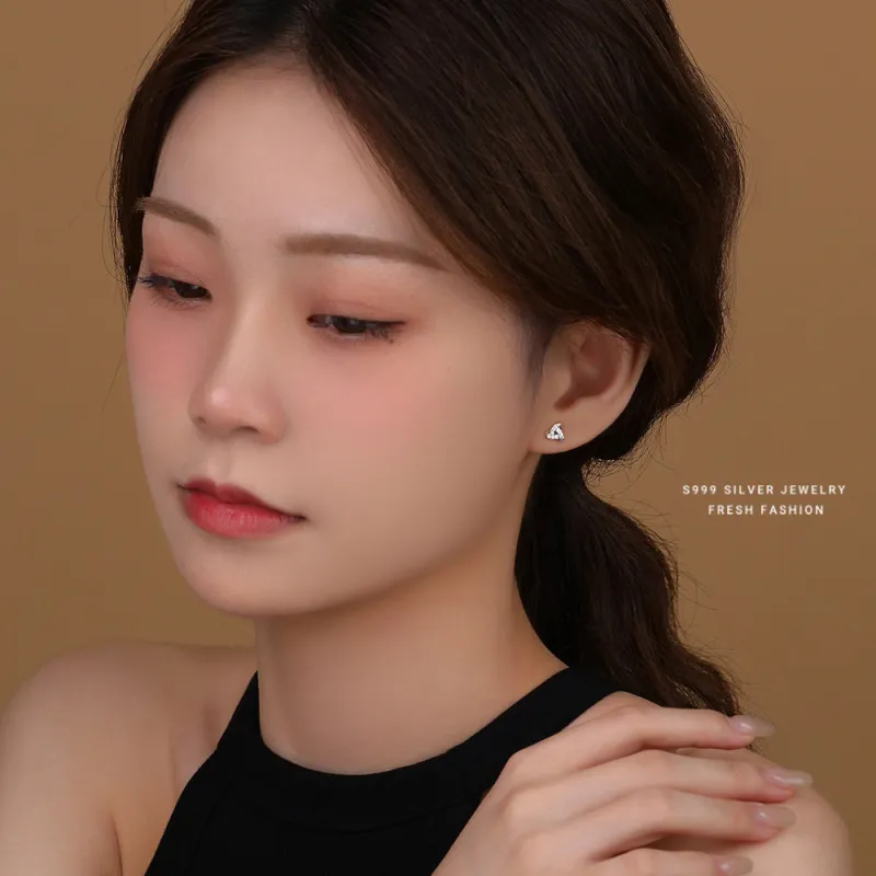 U state 999 Fine Silver Stud Earrings Women's-2