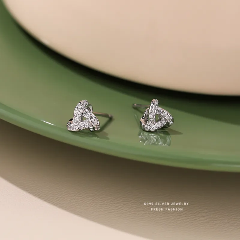 U state 999 Fine Silver Stud Earrings Women's-3