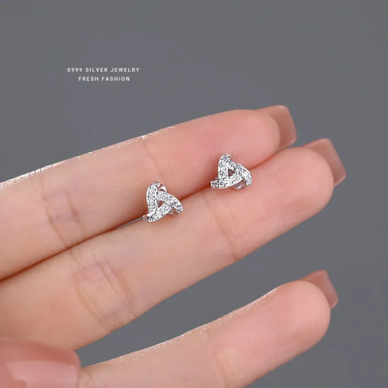 U state 999 Fine Silver Stud Earrings Women's-4