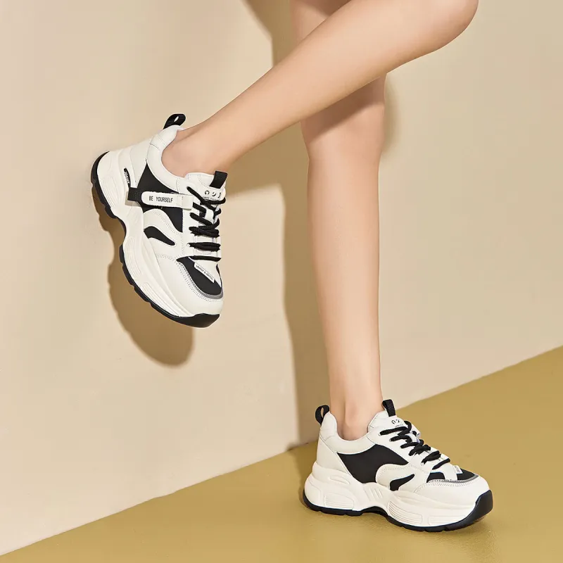 JOSINY Chunky Sneakers Women's Low Top Brown, Beige, Black-4