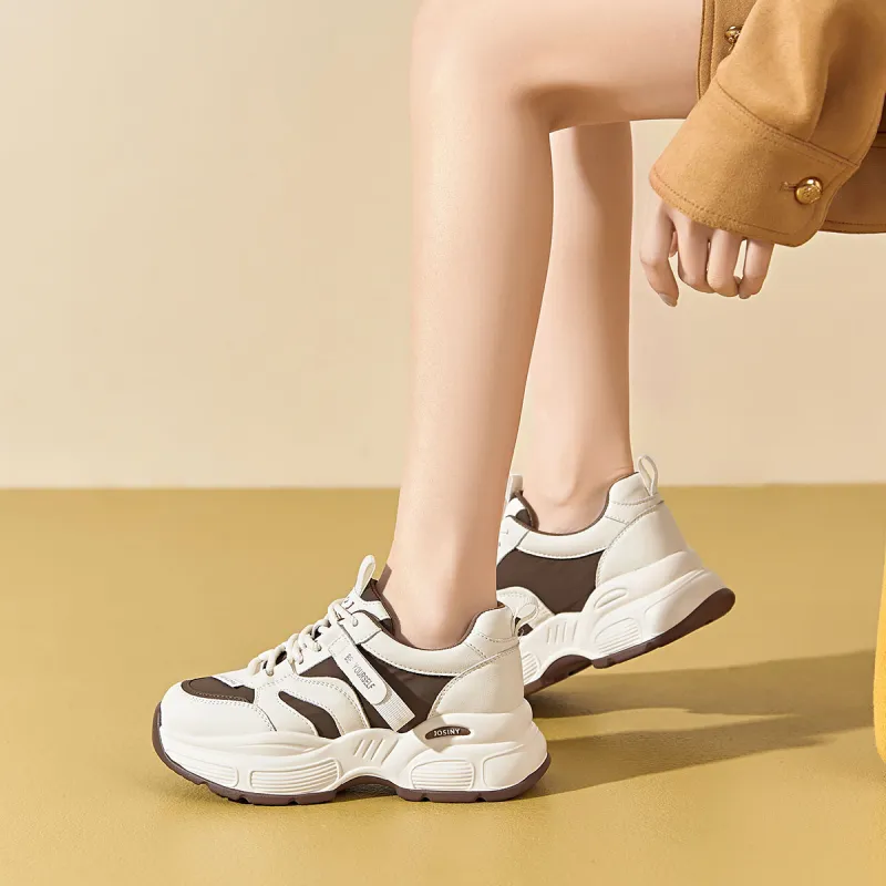 JOSINY Chunky Sneakers Women's Low Top Brown, Beige, Black-12