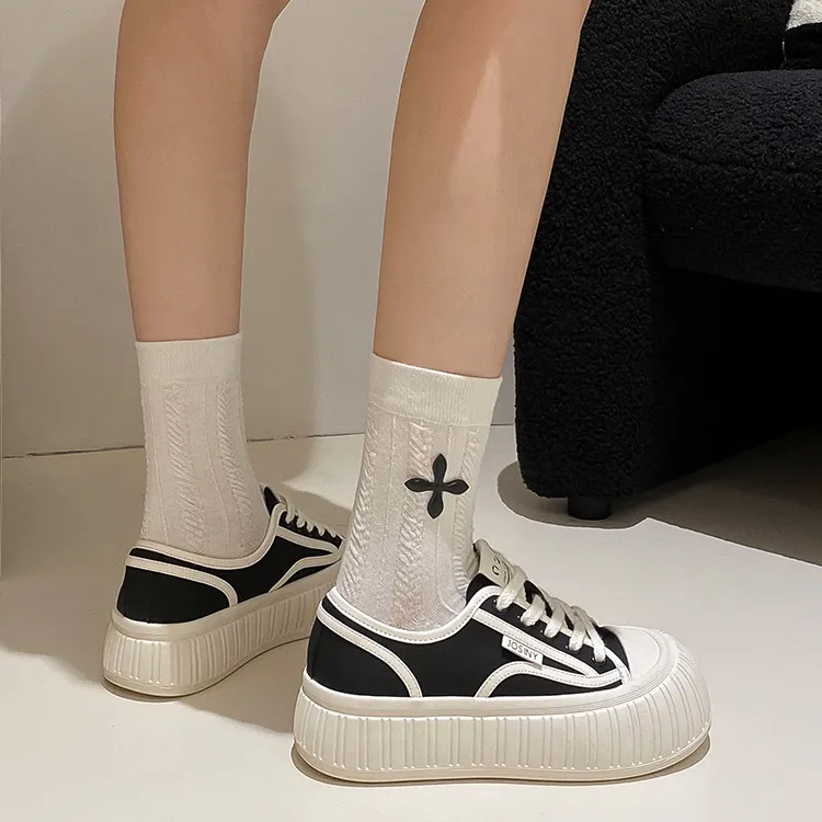 JOSINY Little White Ugly Canvas Height Increasing Low Top Skateboard Shoes Women's-23