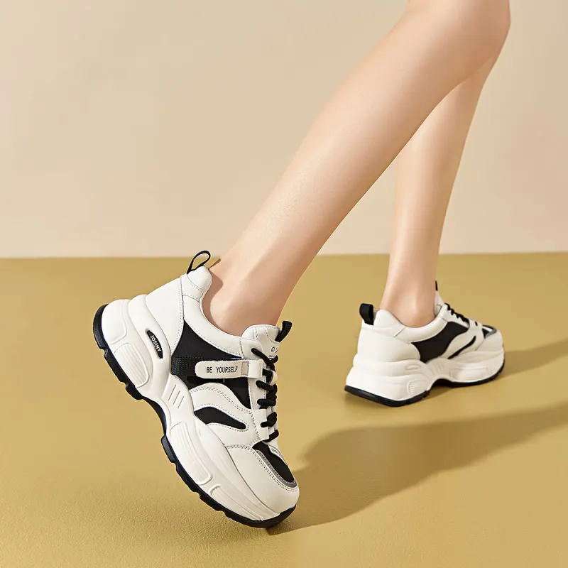 JOSINY Chunky Sneakers Women's Low Top Brown, Beige, Black-6