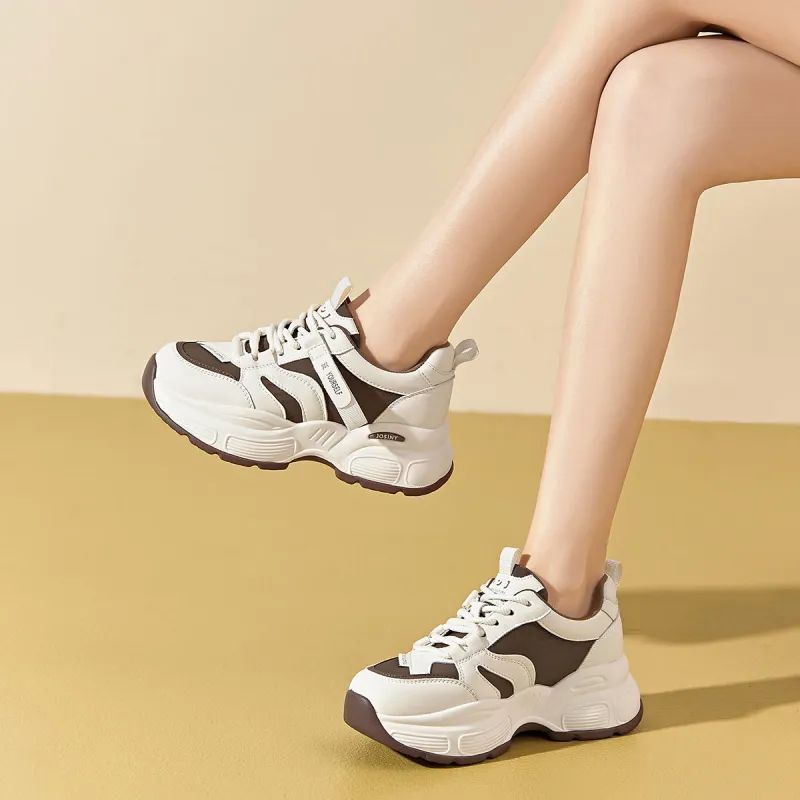 JOSINY Chunky Sneakers Women's Low Top Brown, Beige, Black-11