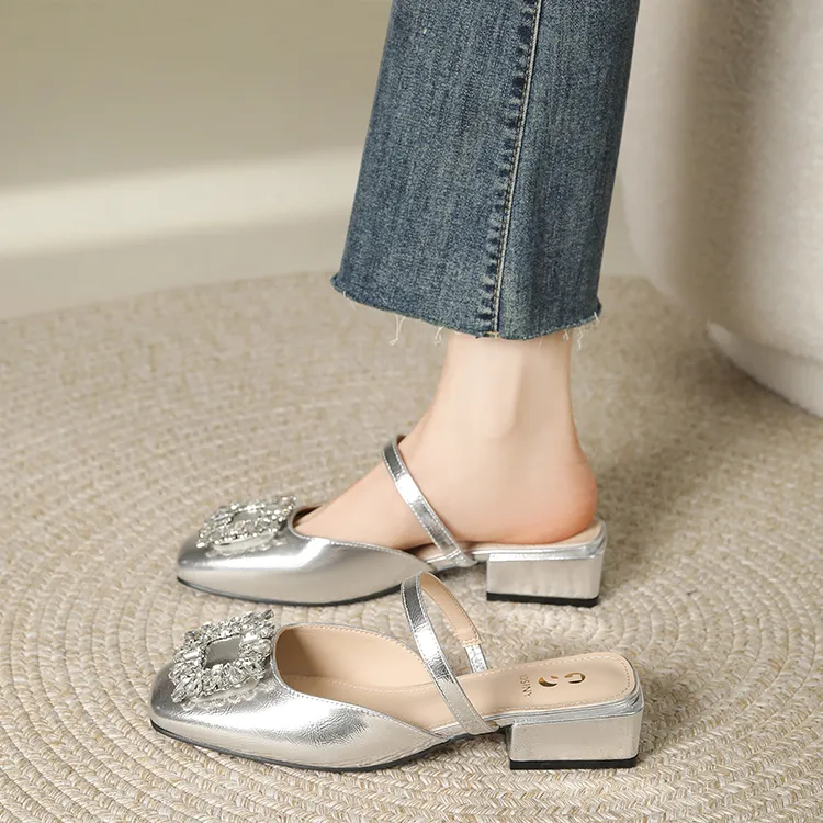JOSINY Square Head Rhinestone Women's Casual Shoes Women's Silver-15