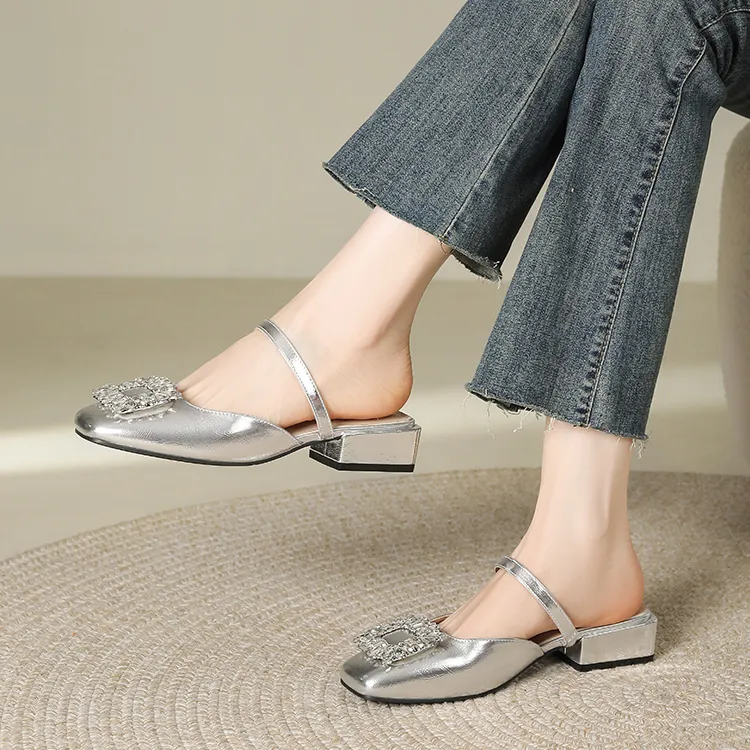 JOSINY Square Head Rhinestone Women's Casual Shoes Women's Silver-13