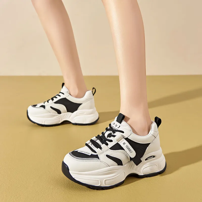 JOSINY Chunky Sneakers Women's Low Top Brown, Beige, Black-7