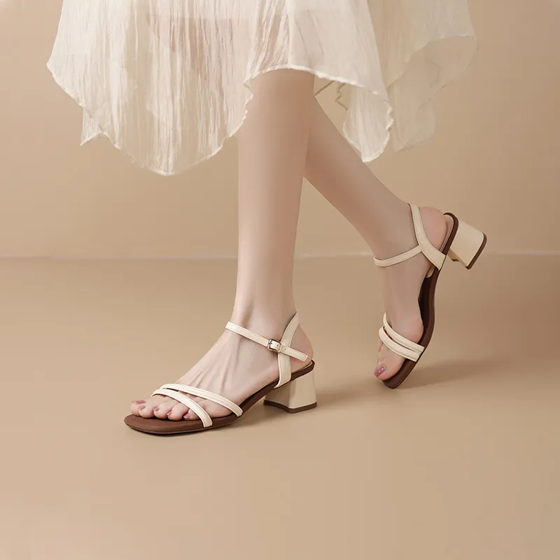 JOSINY One Strap Sandals Women's Beige/Brown Color-4
