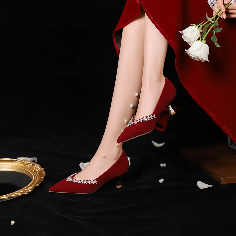 JOSINY Slim Heel High Heels 5CM Women's Red-4