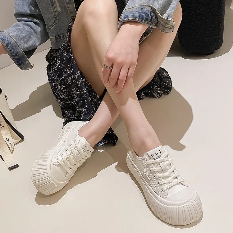 JOSINY Little White Ugly Canvas Height Increasing Low Top Skateboard Shoes Women's-6