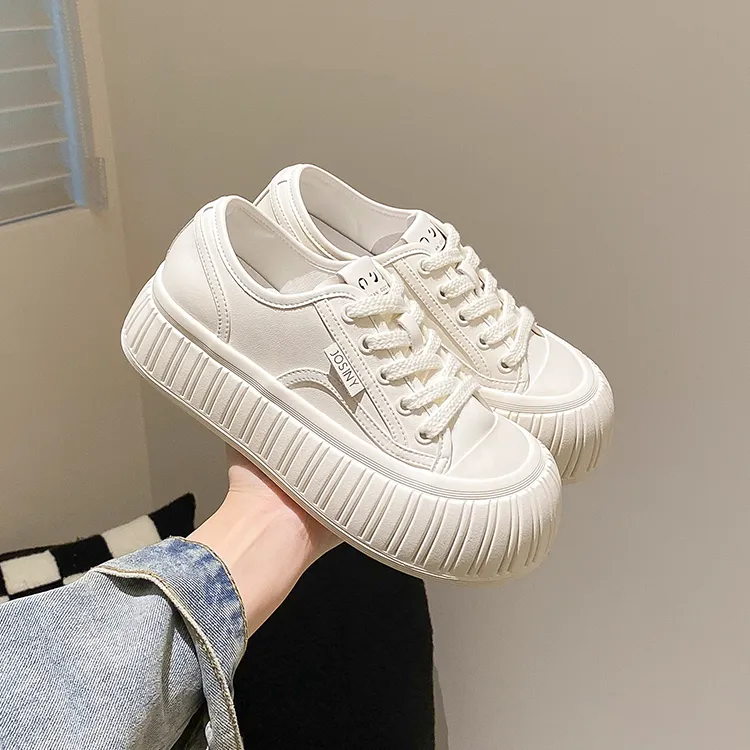 JOSINY Little White Ugly Canvas Height Increasing Low Top Skateboard Shoes Women's-12