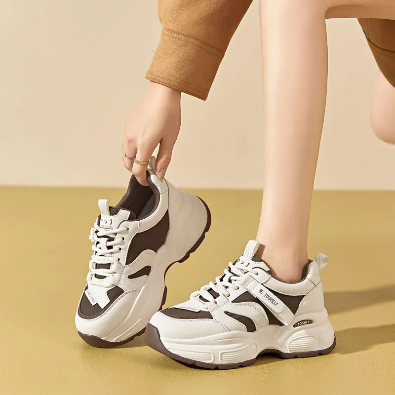 JOSINY Chunky Sneakers Women's Low Top Brown, Beige, Black-13