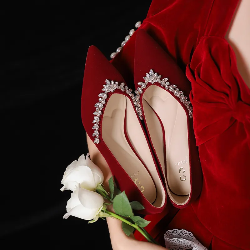 JOSINY Slim Heel High Heels 5CM Women's Red-5
