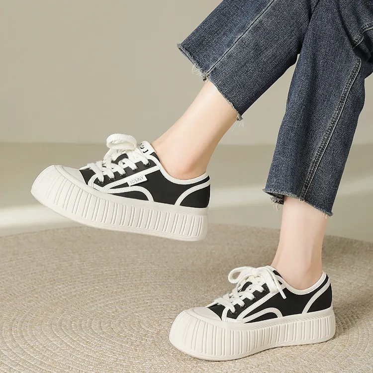 JOSINY Little White Ugly Canvas Height Increasing Low Top Skateboard Shoes Women's-22