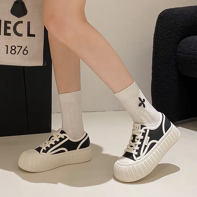 JOSINY Little White Ugly Canvas Height Increasing Low Top Skateboard Shoes Women's-25