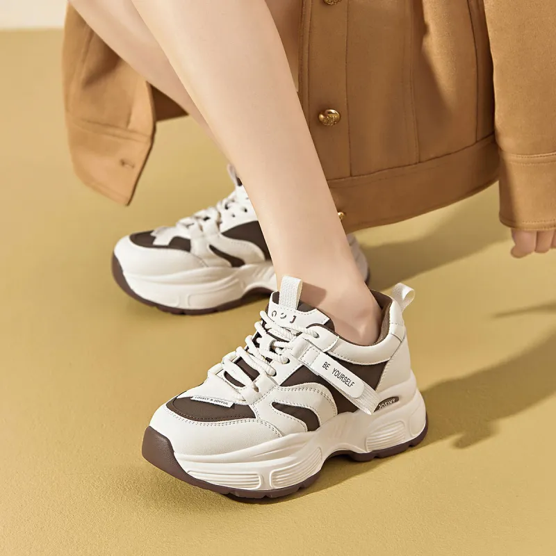 JOSINY Chunky Sneakers Women's Low Top Brown, Beige, Black-16