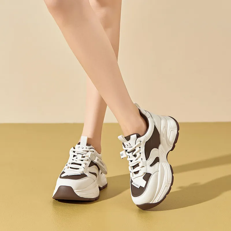 JOSINY Chunky Sneakers Women's Low Top Brown, Beige, Black-17
