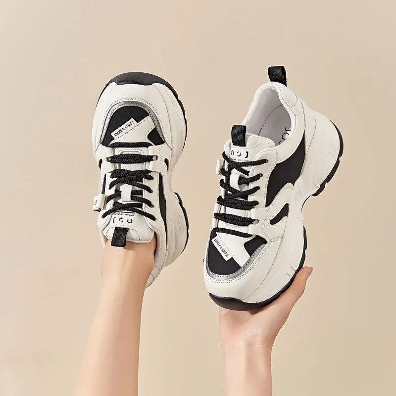 JOSINY Chunky Sneakers Women's Low Top Brown, Beige, Black-8