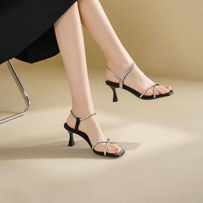 JOSINY One Strap Sandals Women's Black-4