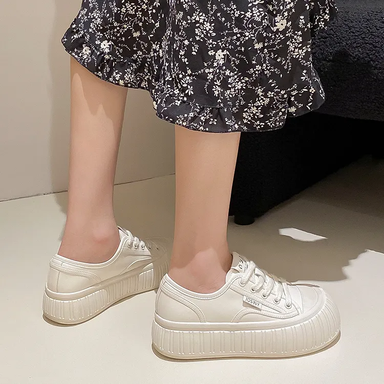 JOSINY Little White Ugly Canvas Height Increasing Low Top Skateboard Shoes Women's-7