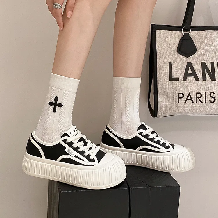 JOSINY Little White Ugly Canvas Height Increasing Low Top Skateboard Shoes Women's-24