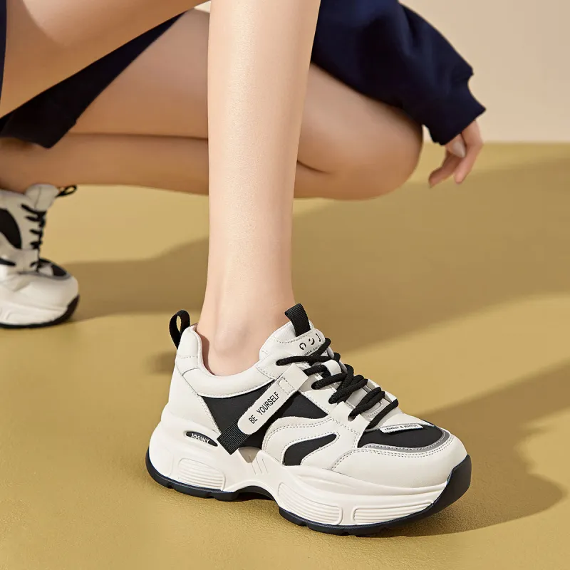 JOSINY Chunky Sneakers Women's Low Top Brown, Beige, Black-5
